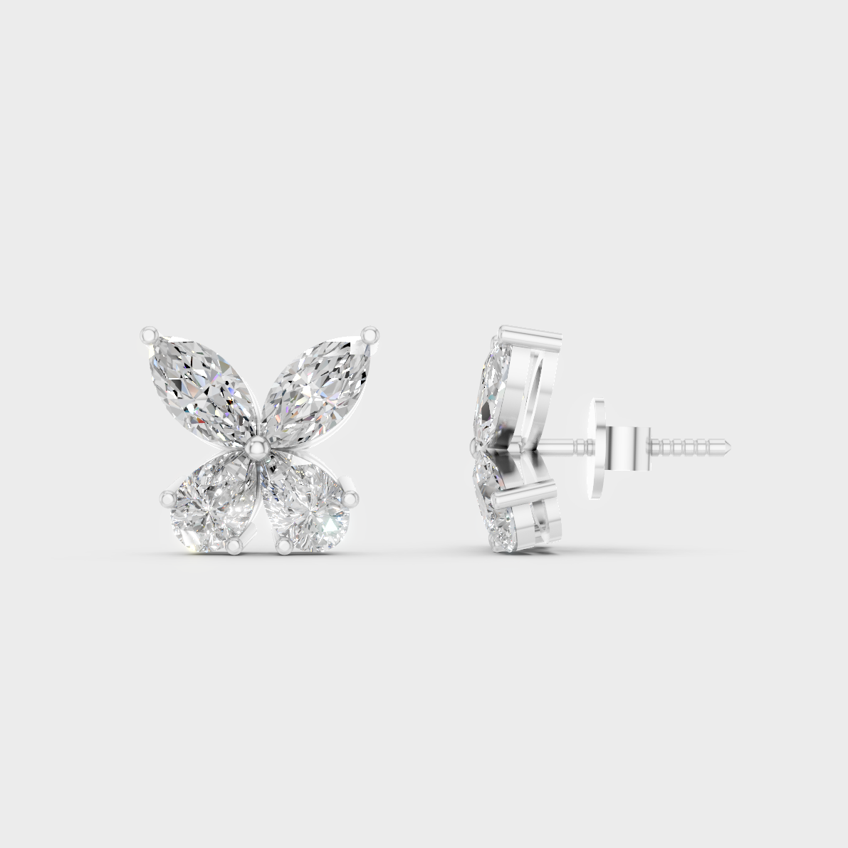 Breathtaking shine of 1.74 Carat Marquise and Pear Cut Lab-Grown Diamond Stud Earrings in solid 950 Platinum.